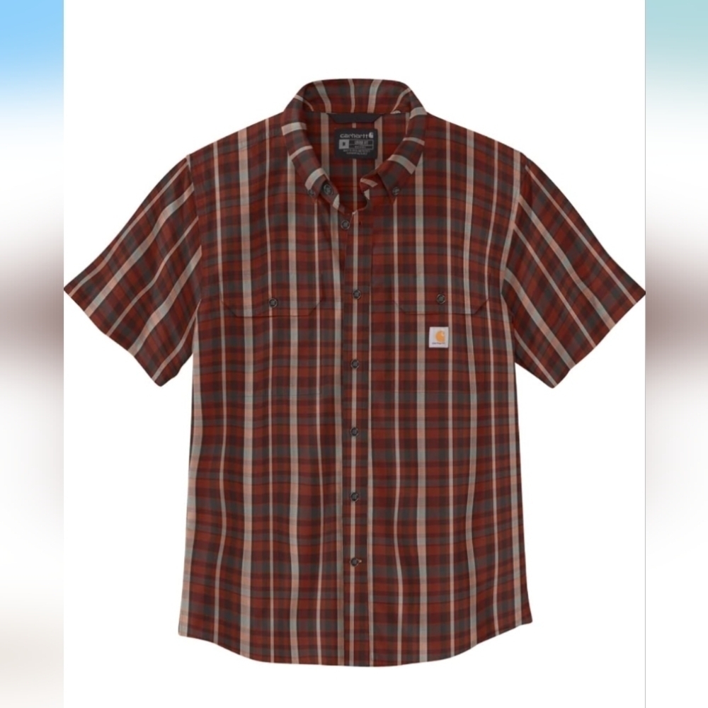 Carhartt Men's Loose Fit Midweight Short-Sleeve Plaid Shirt - Fired Brick Size L